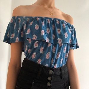 Turquoise Off The Shoulder Paisley Top